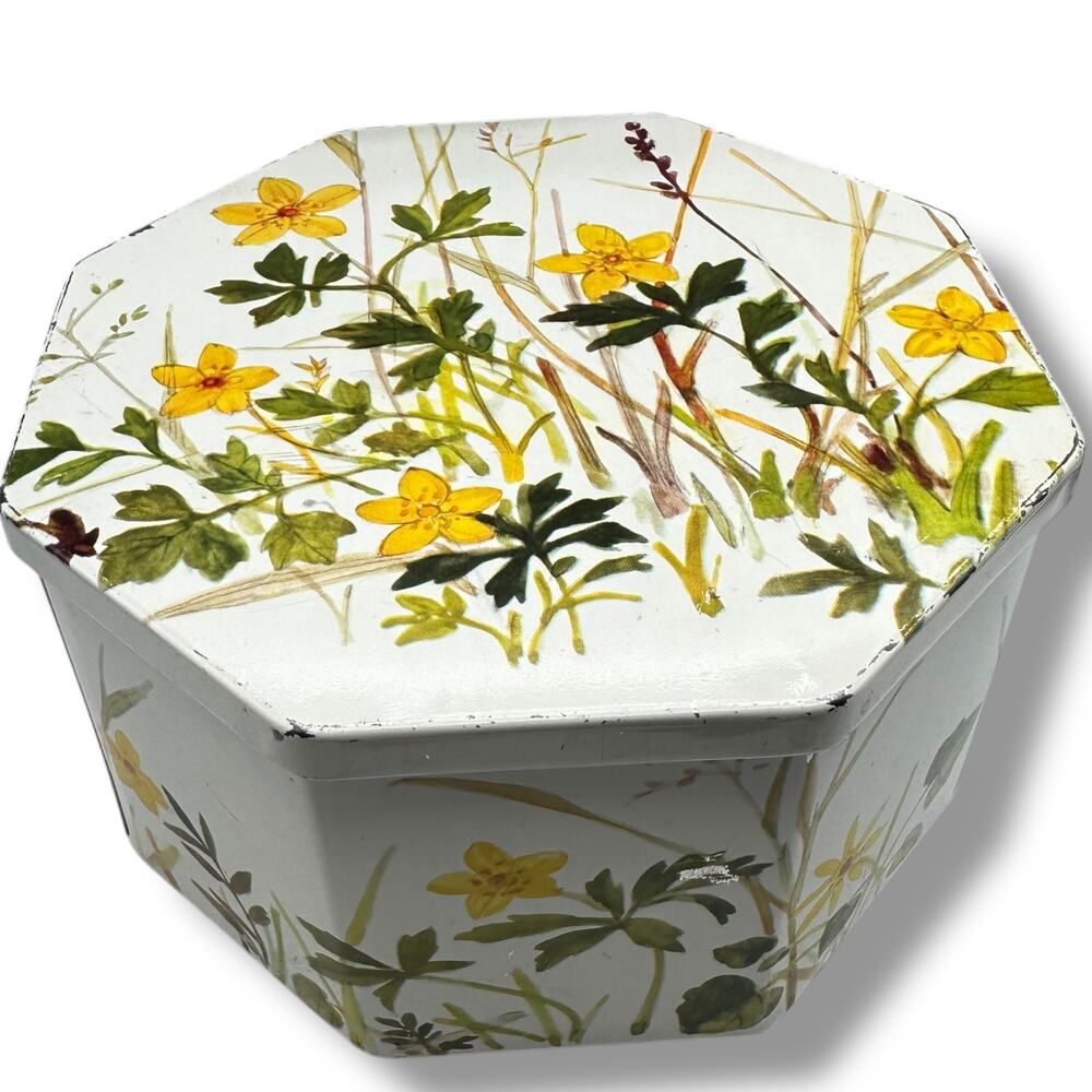 Vintage Denmark IRA cookie candy tin - sweet yellow florals 1960s 1970s kitsch